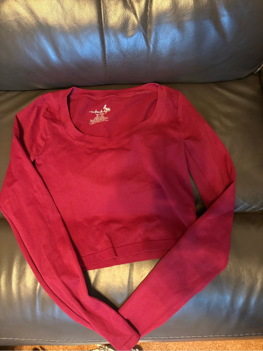 NWOT Free People Burgundy Long-Sleeve Crop Scoop Neck Top